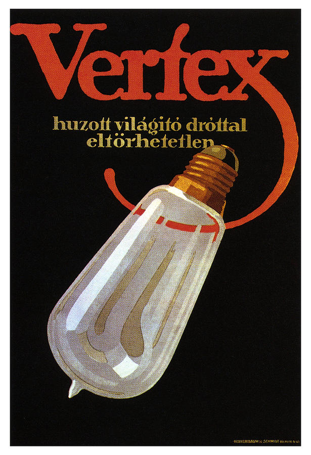 Vertex - Huzott Vilagito Drottal Eltorhetetlen - Vintage German Bulb Advertising Poster Mixed Media