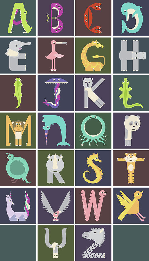 Vertical Animal Alphabet Complete Poster Digital Art by Jen Montgomery