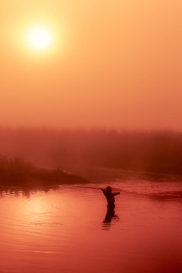 Vertical Fly Fishing Silhouette Photograph by Todd Klassy