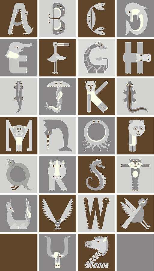 Vertical Neutral Animal Alphabet Complete Poster Digital Art by Jen Montgomery