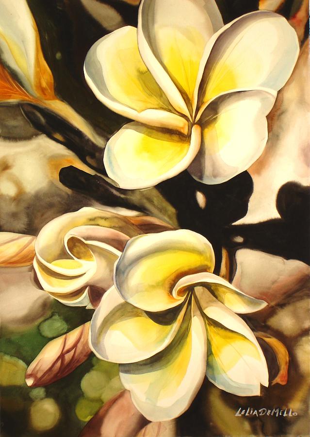 Verticle Plumeria Painting by Lelia DeMello