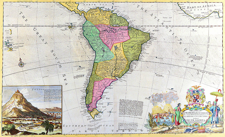 Very old map of South America Painting by Vintage Collectables