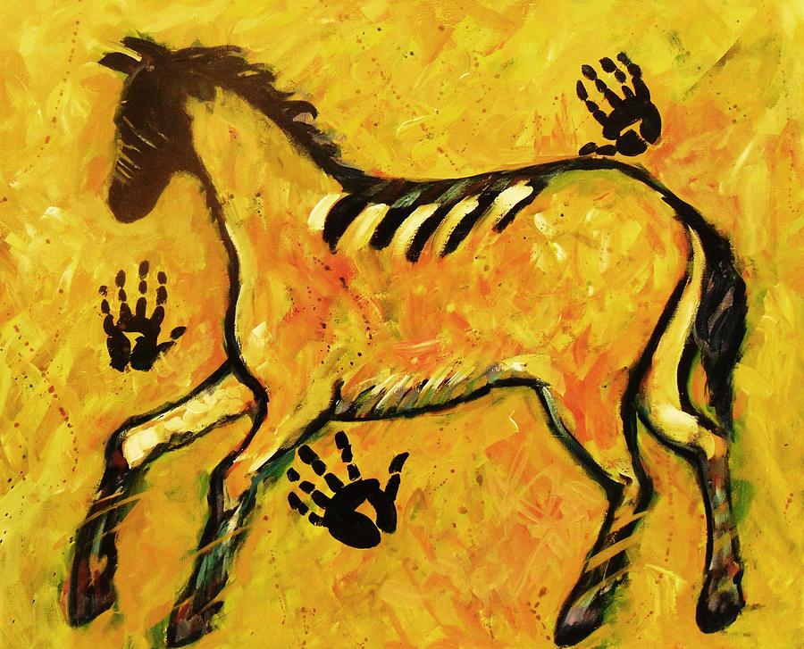 Very Primitive Wild Horse Painting Painting by Carol Suzanne Niebuhr