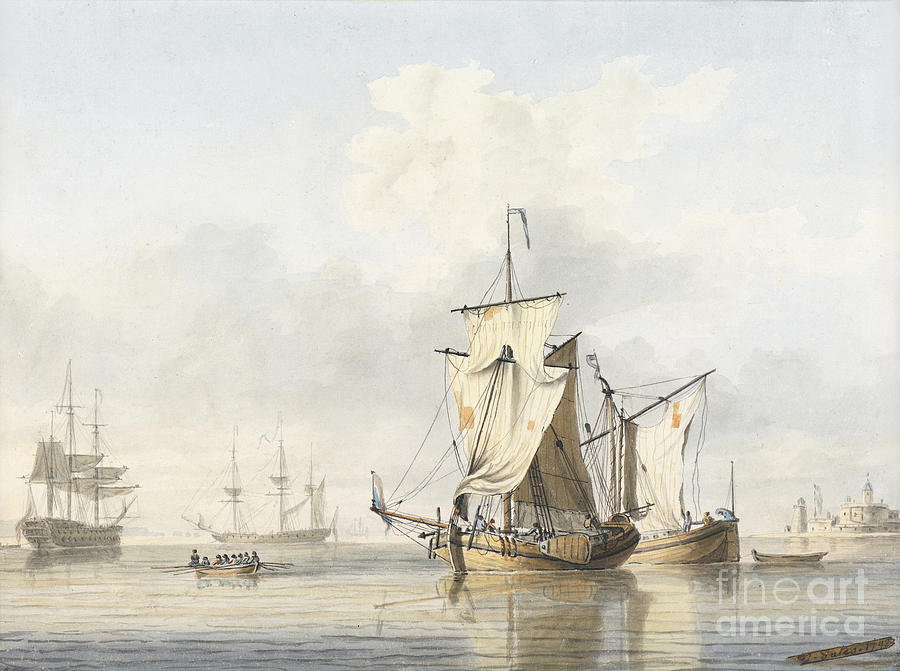 Thomas Yates Painting - Vessels In A Calm Off by MotionAge Designs