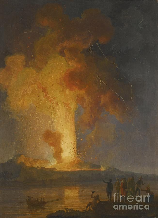 Vesuvius Erupting At Night With Spectators In The Foreground Painting by MotionAge Designs