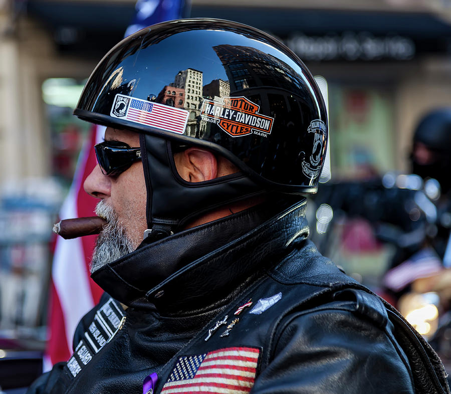 Veterans Day NYC 11_11_17 Motorcycle  Club Member Photograph by Robert Ullmann