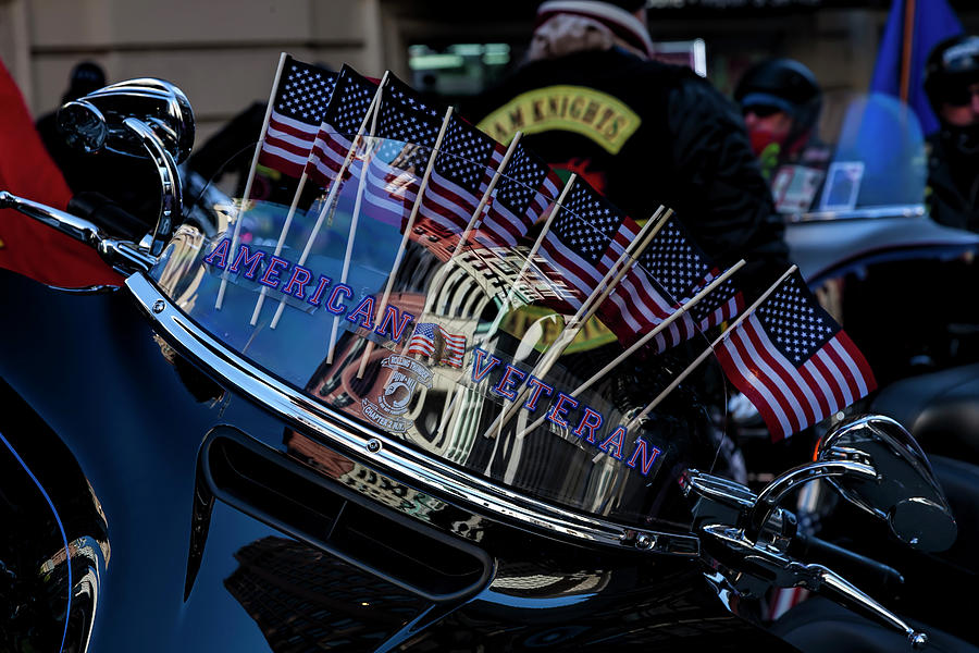 Veterans Day NYC 11_11_17 Motorcycle with Flags Photograph by Robert Ullmann