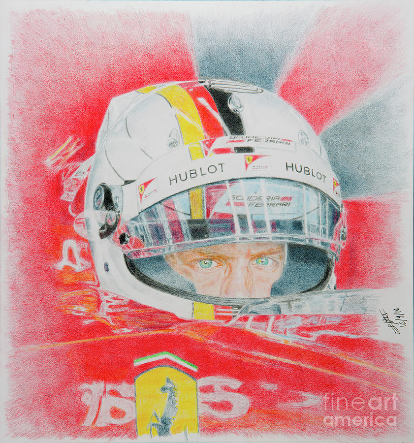 Sebastian Vettel Ferrari - going for pole Drawing by Lorenzo Benetton