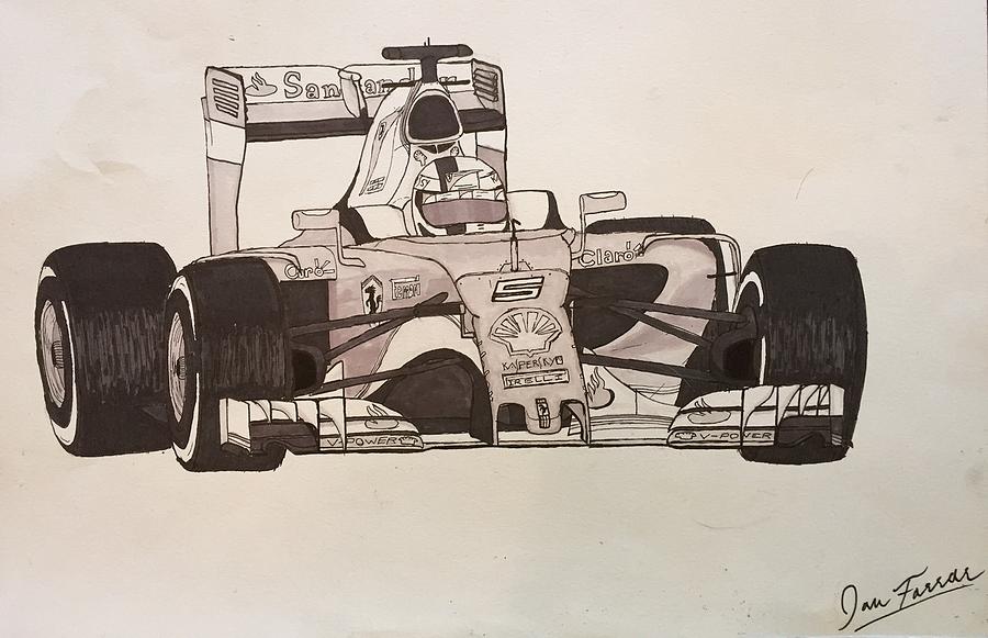 Car Drawing - Vettel by Ian Farrar