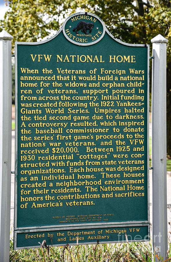 VFW National Home Michigan Historical Site Sign Photograph by Grace Grogan