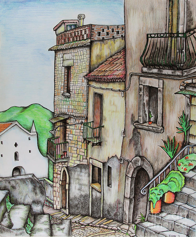 Italy Drawing - Via Costarella and Monastery by Robin Gore