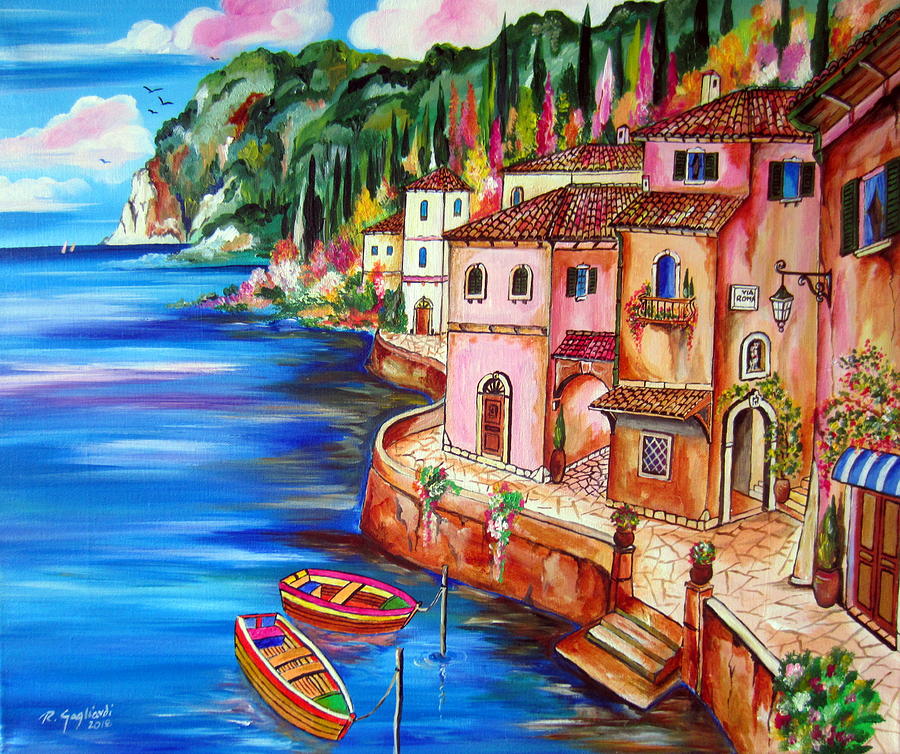 VIA ROMA by an Italian Lake Painting by Roberto Gagliardi