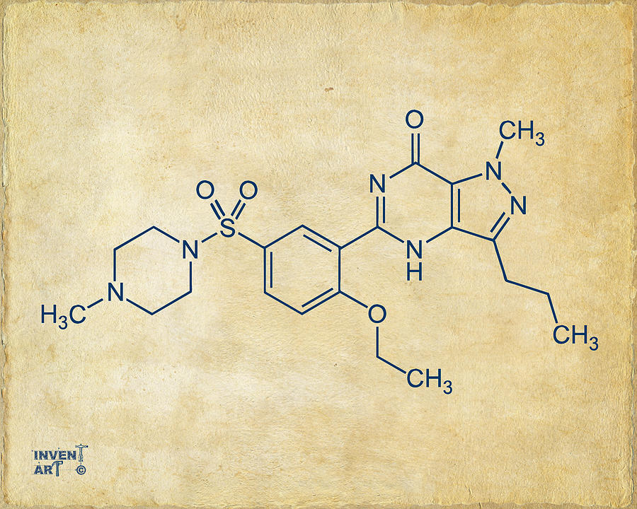 Viagra Molecular Structure Vintage Digital Art by Nikki Marie Smith