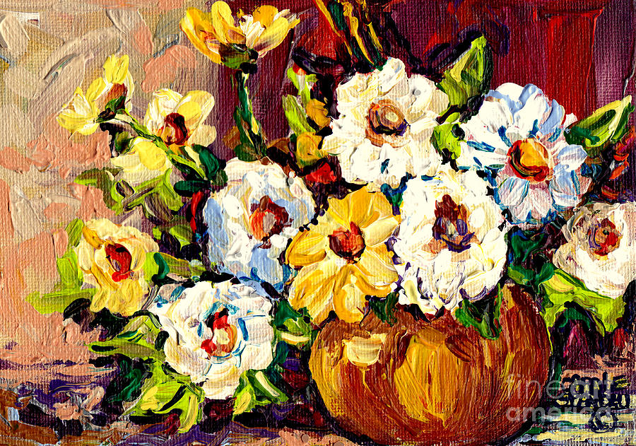 Vibrant And Beautiful White And Yellow Flowers Colorfuloriginal Painting By Carole Spandau Painting by Carole Spandau
