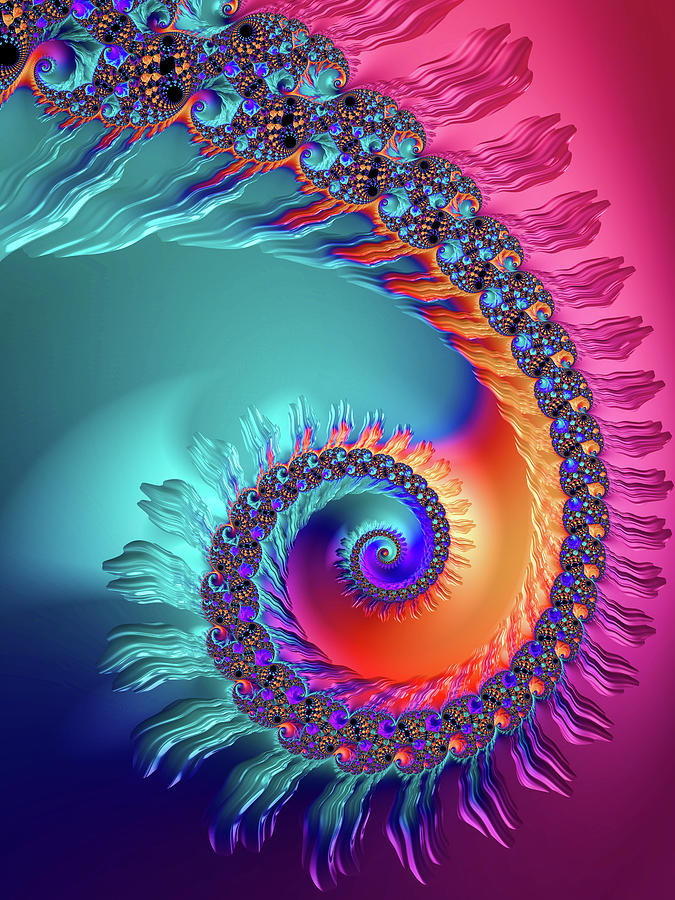 Vibrant And Colorful Fractal Spiral Digital Art