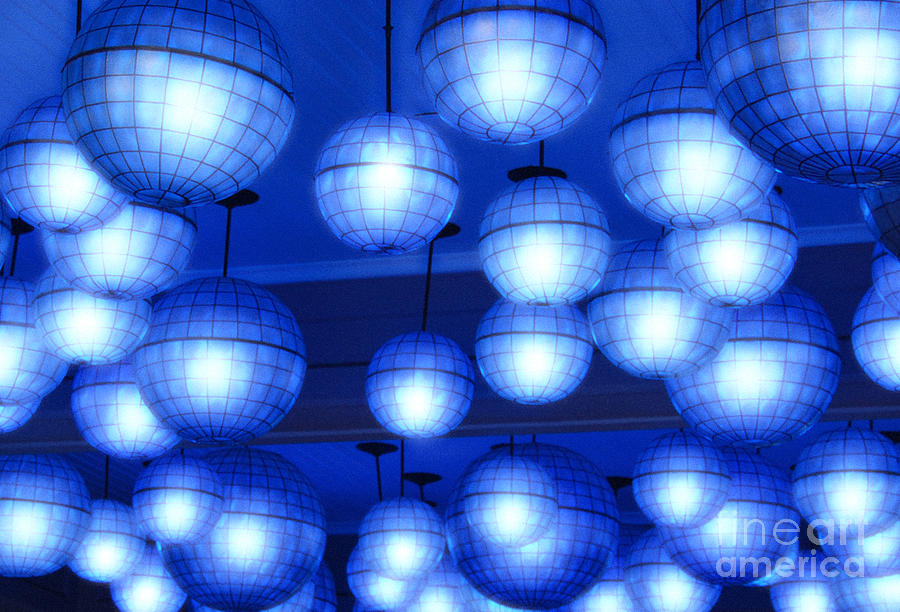 Vibrant Blue Nightclub Lantern Lights Diffuse Glow Digital Art Photograph by Shawn OBrien