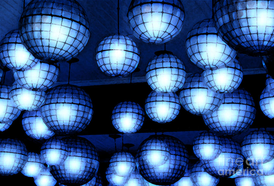 Vibrant Blue Nightclub Lantern Lights Fresco Digital Art Photograph by Shawn OBrien