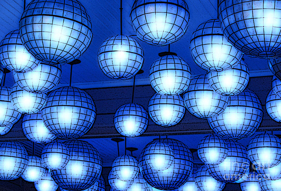 Vibrant Blue Nightclub Lantern Lights Poster Edges Digital Art Photograph by Shawn OBrien