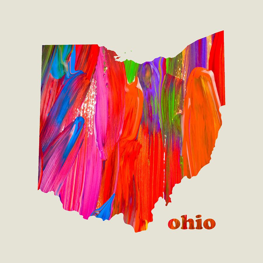 Ohio Map Mixed Media - Vibrant Colorful Ohio State Map Painting by Design Turnpike