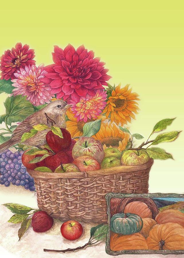 Vibrant Fall Florals and Harvest Painting by Judith Cheng