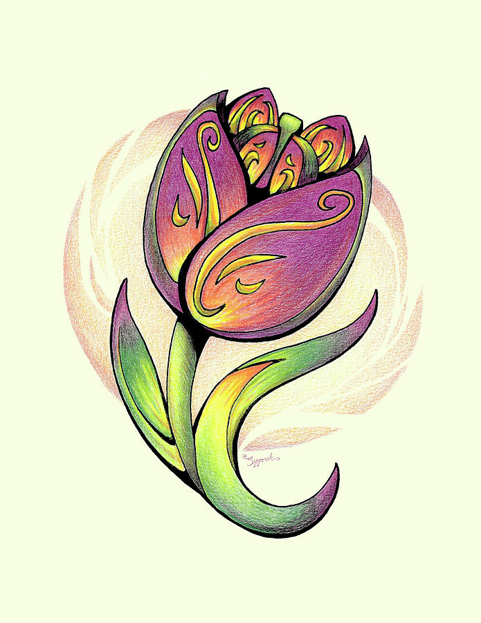 Vibrant Flower 5 Tulip Drawing by Sipporah Art and Illustration