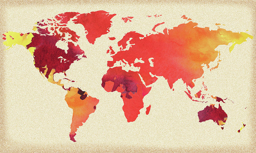 Vibrant Hot Watercolor World Map Painting by Irina Sztukowski