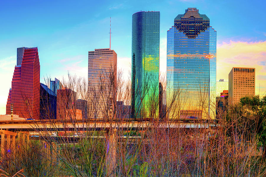 Houston Skyline Photograph - Vibrant Houston Texas City Skyline by Gregory Ballos