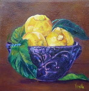 Lemon Painting - Vibrant still life paintings    Italian Rustic Bowl with Lemons    Virgilla Art by Virgilla Lammons