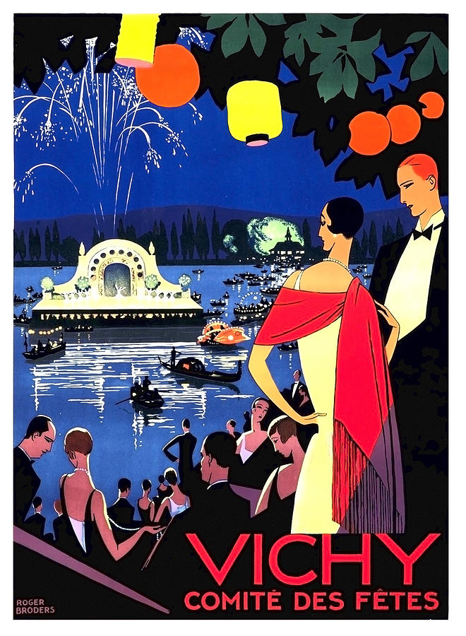 Vintage Painting - Vichy, firework at celebration night by Long Shot