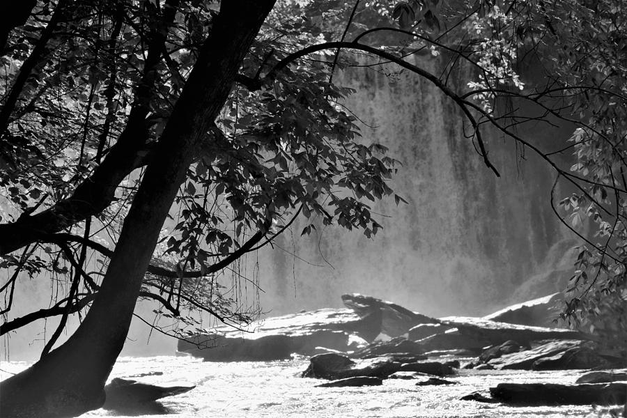 Spring Photograph - Vickery Creek Waterfall in Black and White by Mary Ann Artz