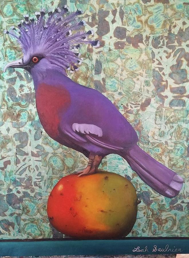 Victoria Crowned Pigeon On A Mango Painting by Leah Saulnier The Painting Maniac