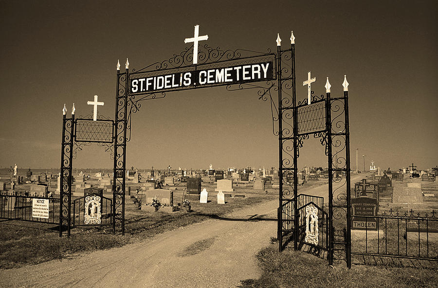Victoria, Kansas - St. Fidelis Cemetery Sepia Photograph by Frank Romeo