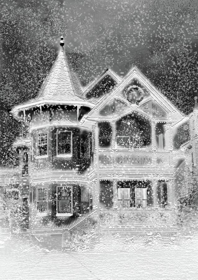Victorian Christmas Black And White Digital Art