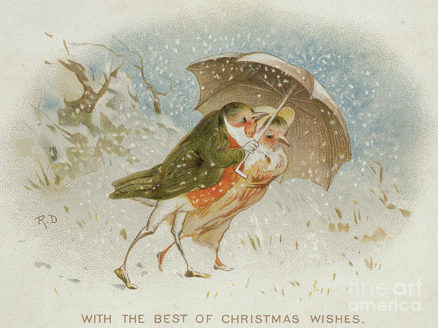 Robin Drawing - Victorian Christmas card by Robert Dudley