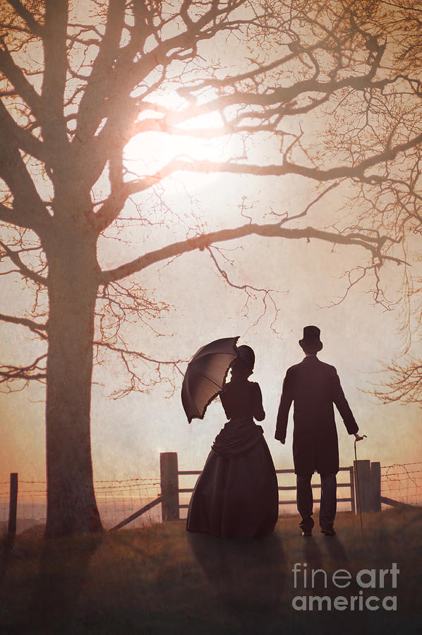 Victorian Couple Silhouette At Sunset  Photograph by Lee Avison