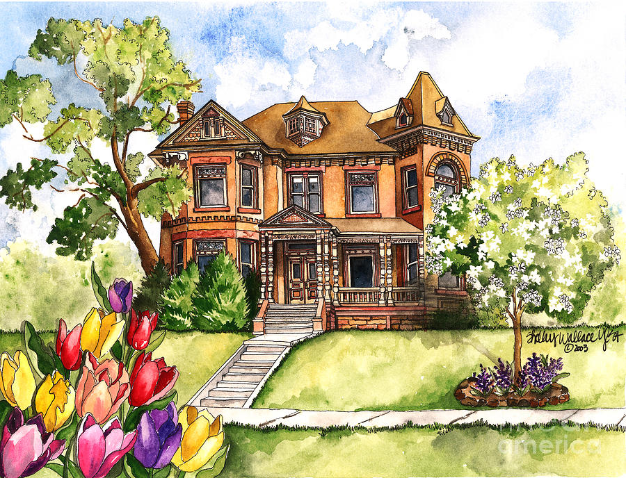 Vintage Painting - Victorian Mansion in the Spring by Shelley Wallace Ylst