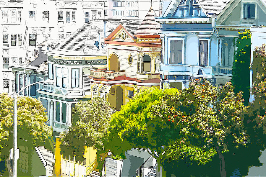 Victorian Painted Ladies Houses in San Francisco California Digital Art by Anthony Murphy