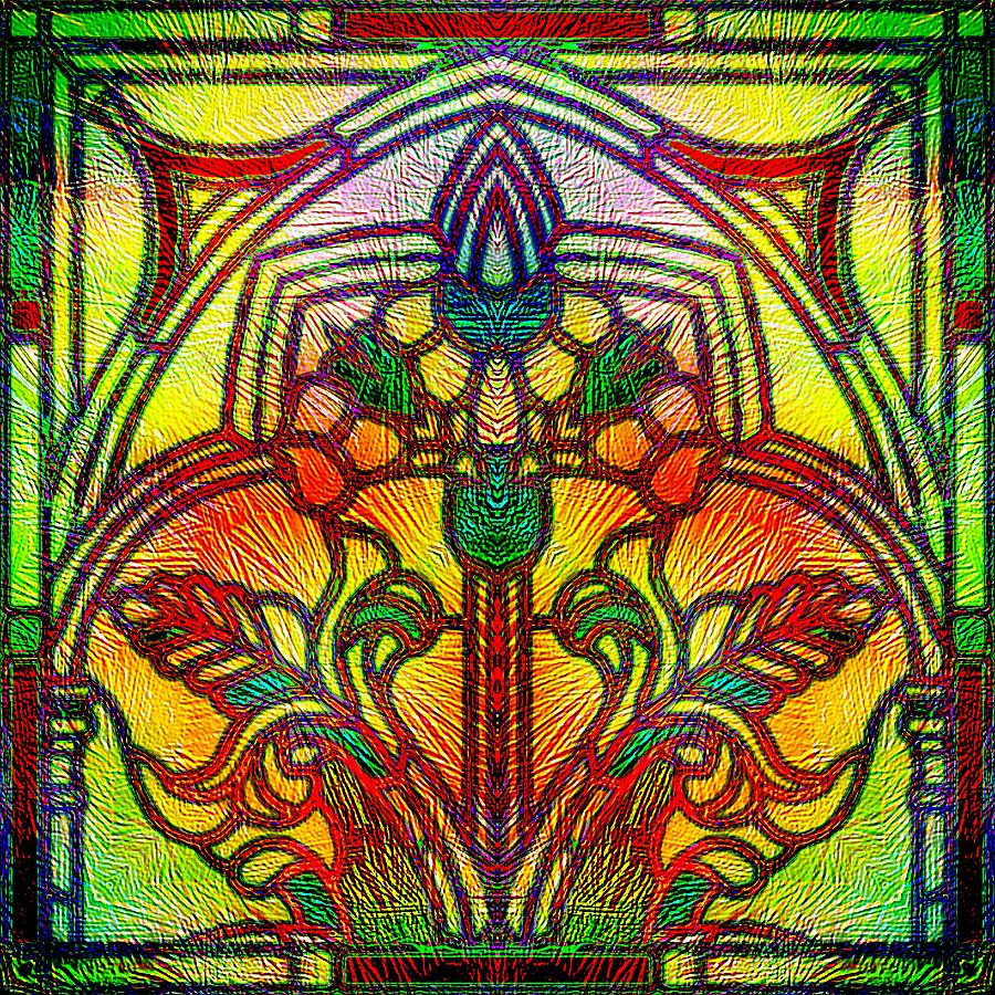 Victorian Stained Glass in Red, Green and Yellow Digital Art by ...