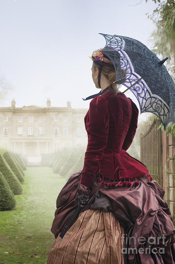 Victorian Woman Approaching A Mansion House Photograph by Lee Avison