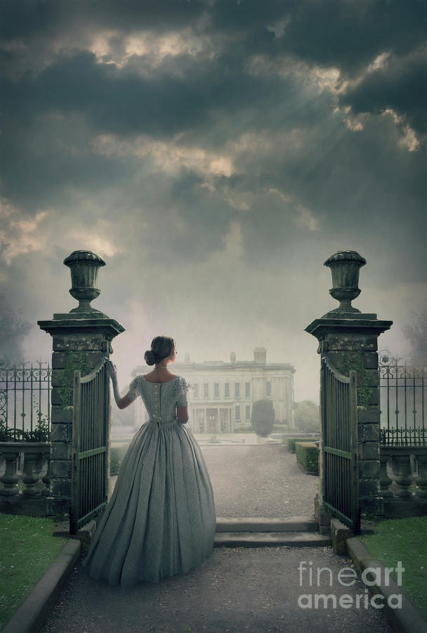 Victorian Woman At The Gates Of A Mansion At Night Photograph by Lee Avison