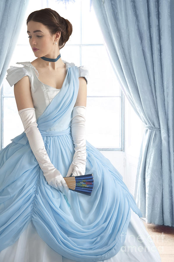 Victorian Woman In A Blue Ballgown At The Window Photograph by Lee Avison