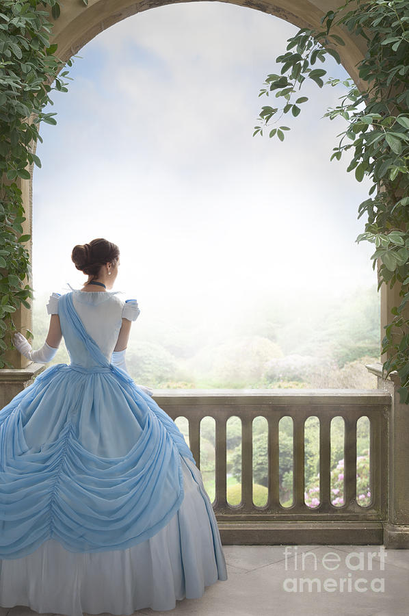 Victorian Woman In A Powder Blue Ball Dress Overlooking The Gard Photograph by Lee Avison