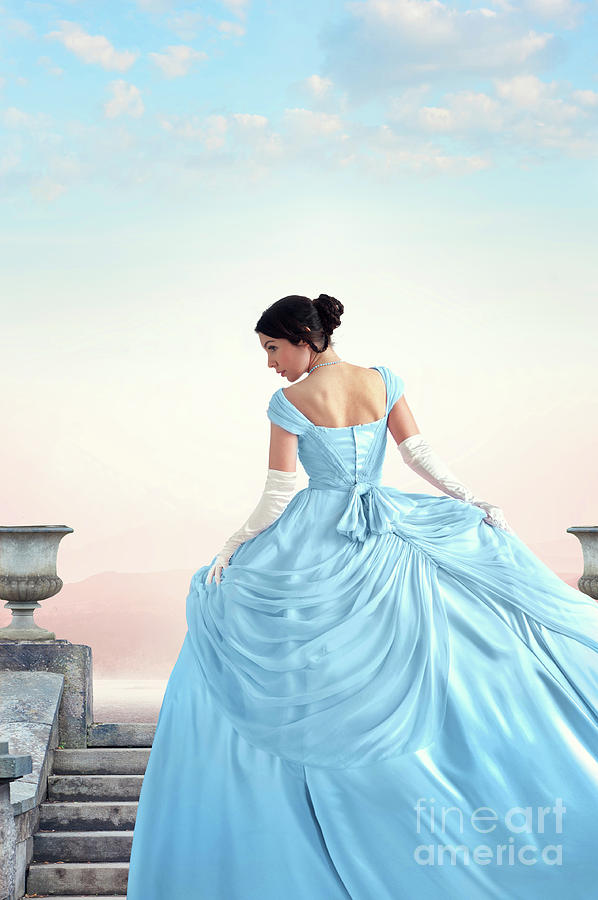 Victorian Woman In A Powder Blue Ball Gown Photograph by Lee Avison