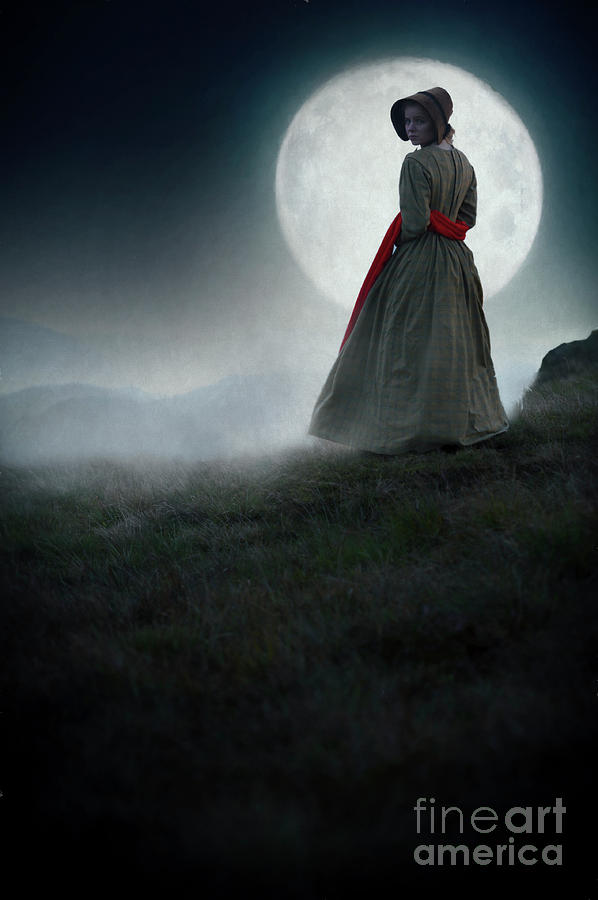 Victorian Woman On The Moors At Night By A Full Moon Photograph by Lee Avison
