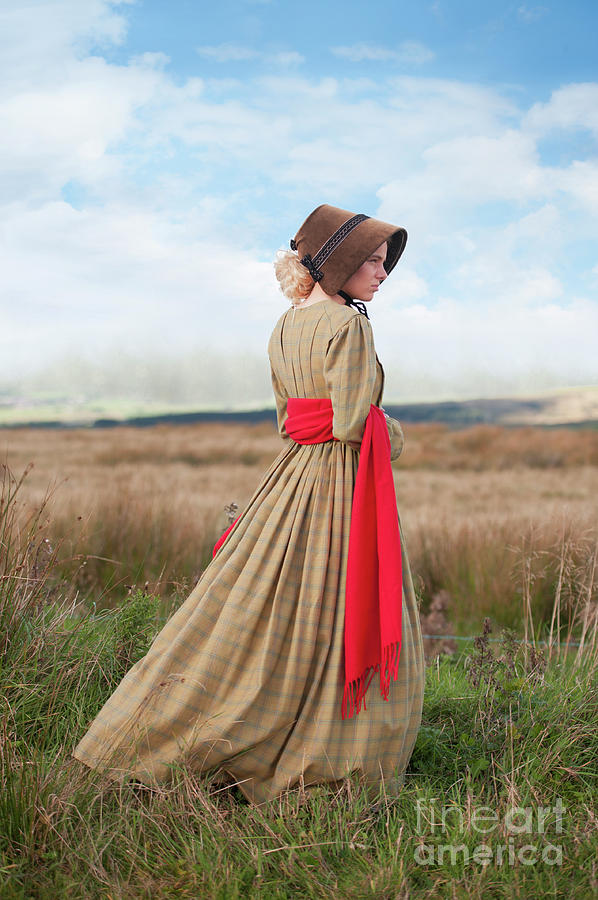 Victorian Woman On The Moors With Bonnet And Red Shawl Photograph by Lee Avison