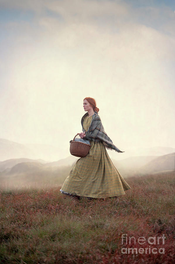 Victorian Woman On The Moors With Shawl And Wicker Basket Photograph by Lee Avison
