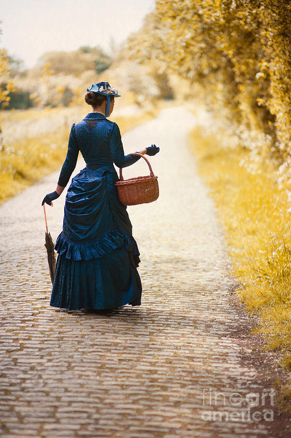 Victorian Woman With A Wicker Shopping Basket Photograph by Lee Avison
