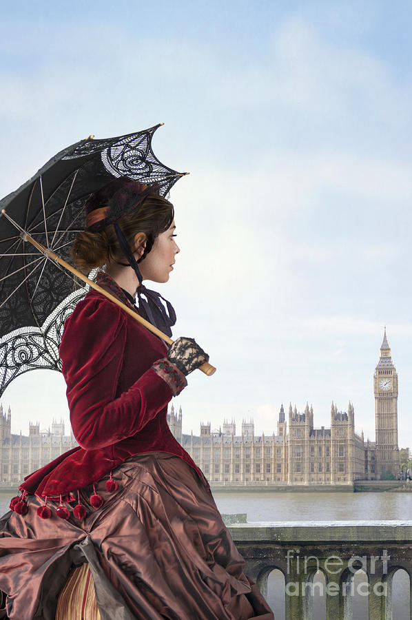 victorian woman with parasol in 19th century London  Photograph by Lee Avison