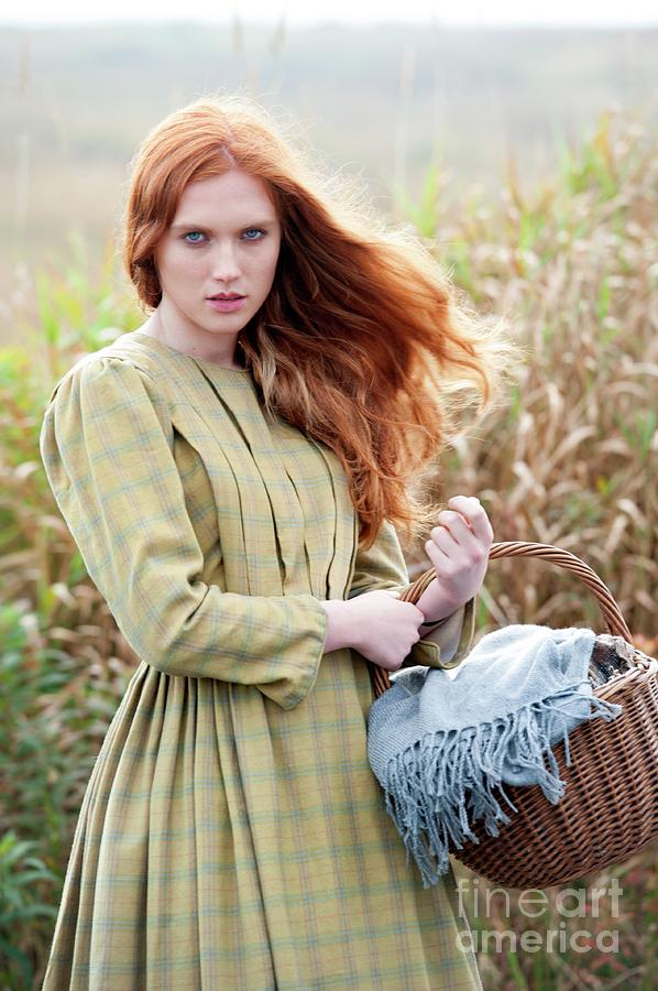 Victorian Woman With Red Hair Holding A Wicker Basket Photograph by Lee Avison