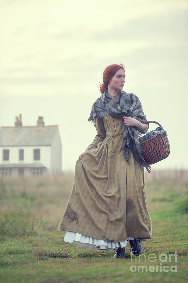 Victorian Woman With Shawl And Wicker Basket Photograph by Lee Avison